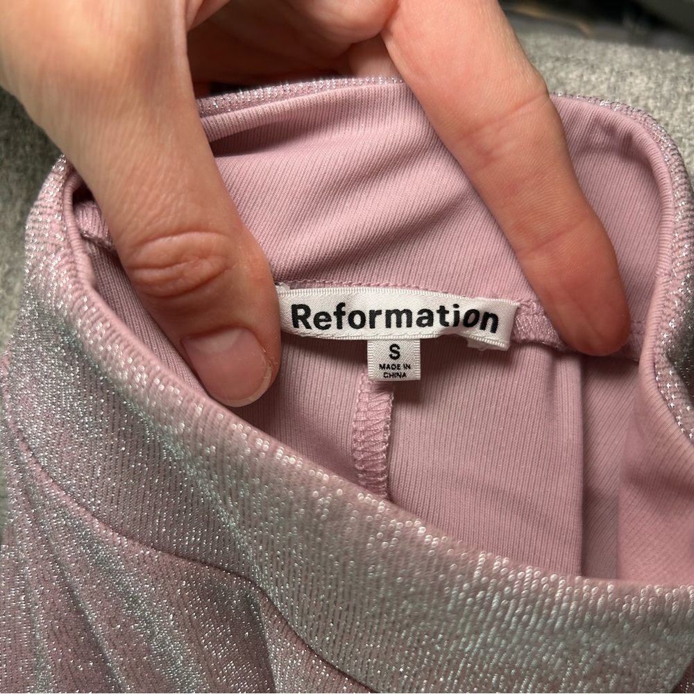 Reformation Bailey Knit Long Sleeve Top Rose Sparkle Size Small - Picture 8 of 8